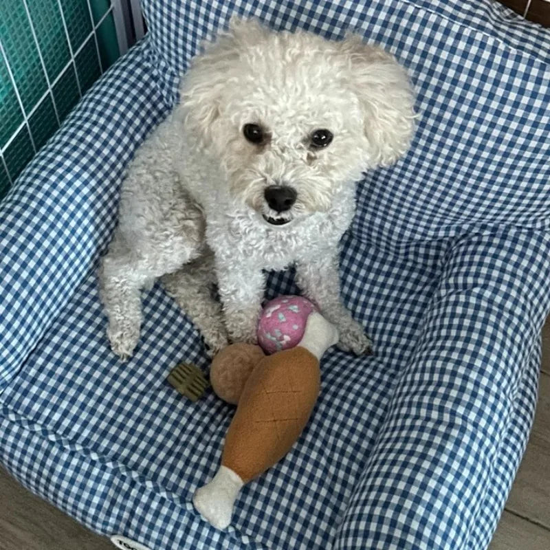 Checkered Pet Sofa Bed with Removable Washable Cover – All-Season Luxury Cat & Dog Couch