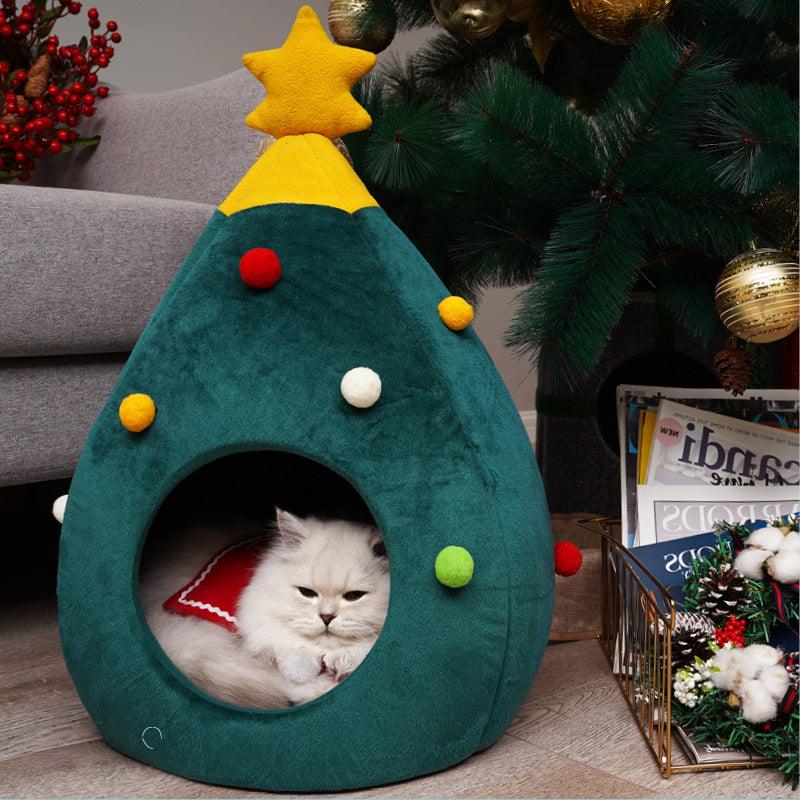 Winter Wonderland Christmas Tree Pet Bed - Cozy Nest For Cats And Dogs-1