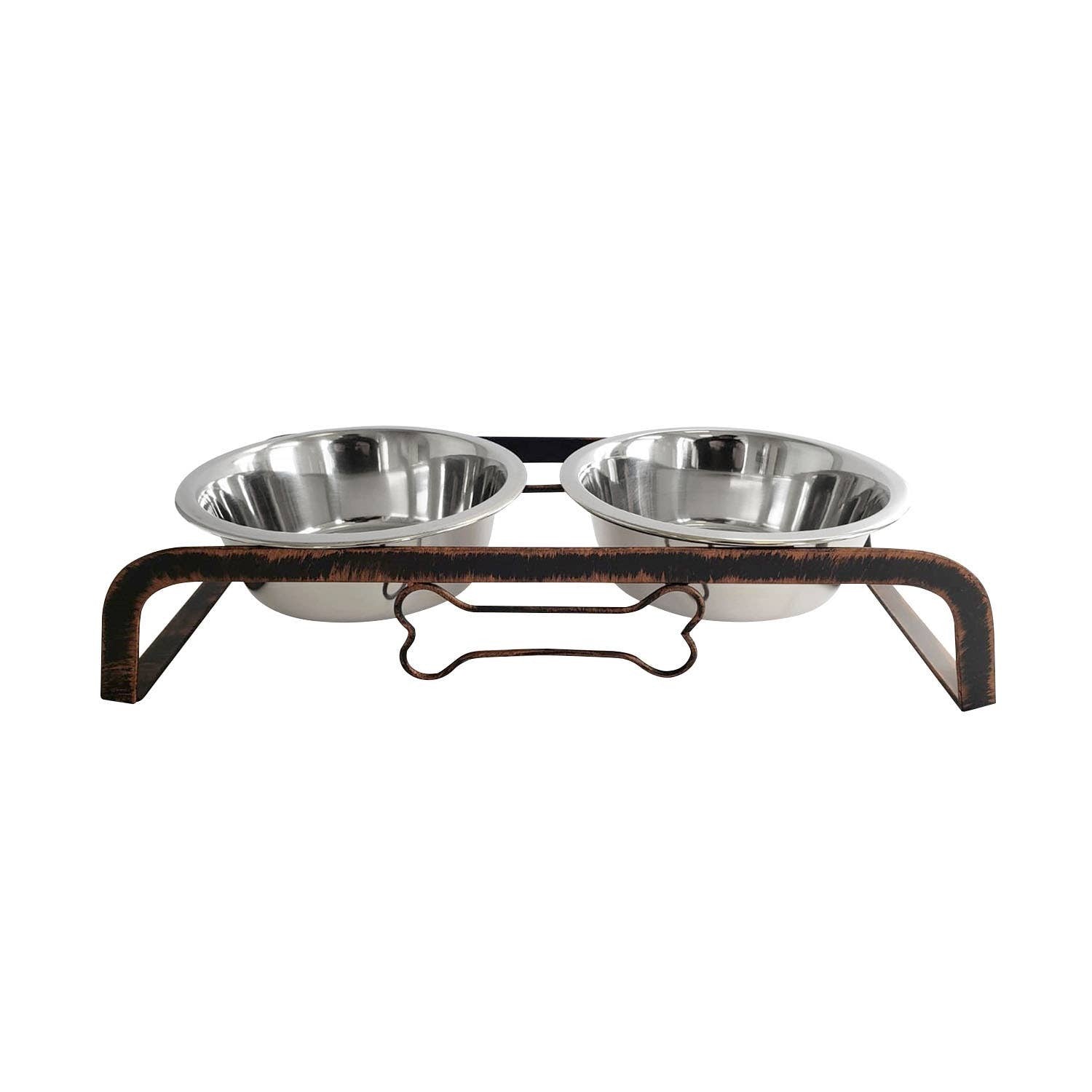 Rustic Elevated 16oz Two Bowl Dog Feeding Station-0