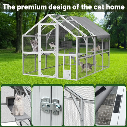 Outdoor Cat House with Roof & Platforms – Large Catio Enclosure for Multiple Cats