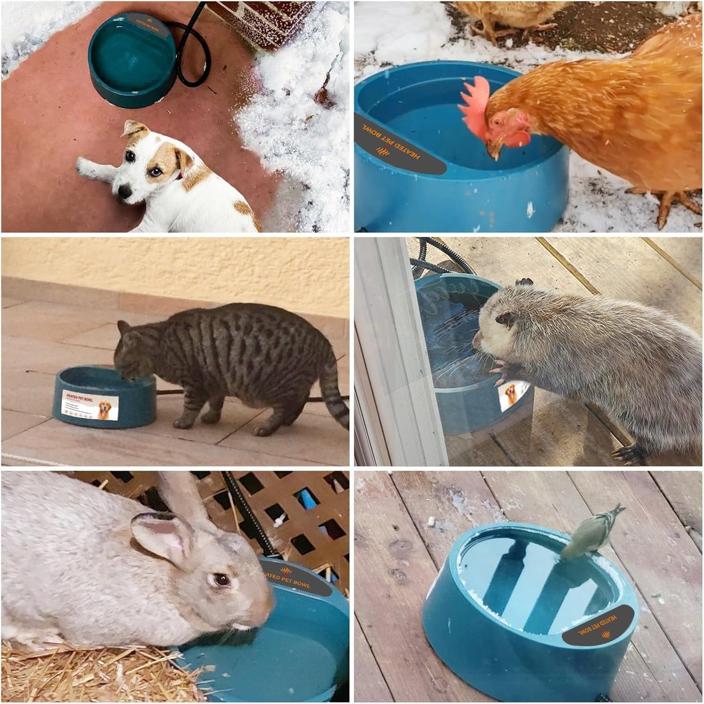 Heated Water Bowl for Cats Outdoor, 2.2L, Heated Pet Bowls for Chickens Rabbits Farm Animals, Heating Dog Bowl Ice Free in Winter, Thermal-Bowls Warm Water Bird Bath Dish, Green