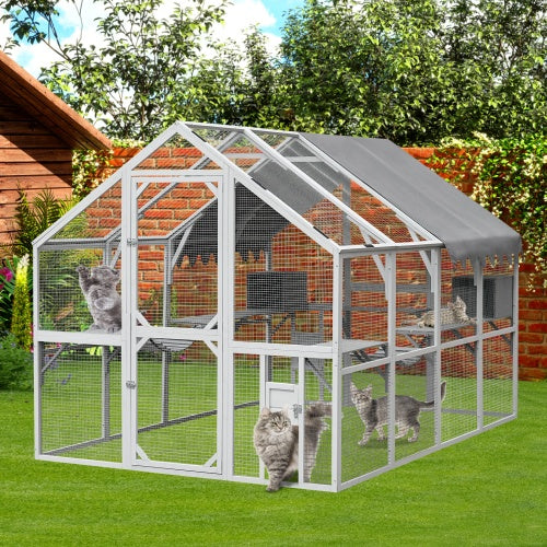 Outdoor Cat House with Roof & Platforms – Large Catio Enclosure for Multiple Cats
