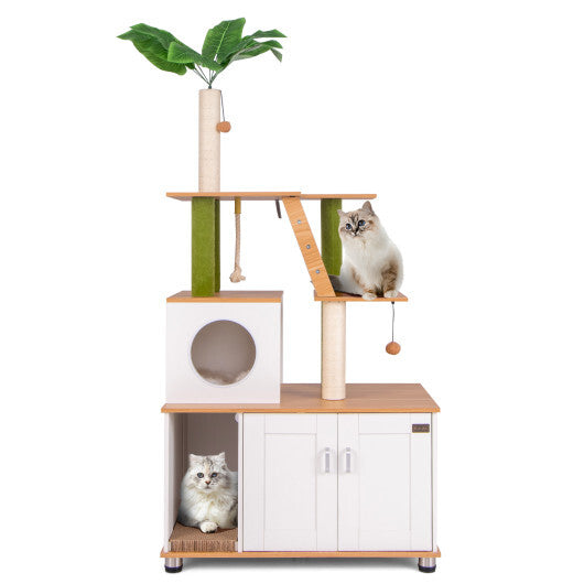 Palm Cat Tower With Litter Box Hideaway