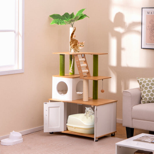 Palm Cat Tower With Litter Box Hideaway