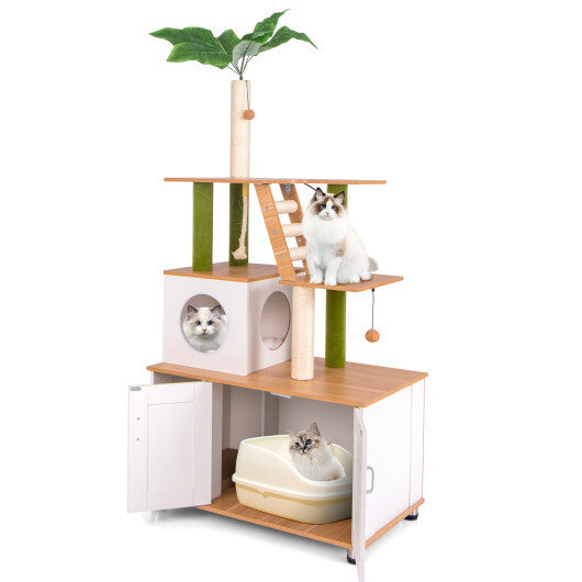 Palm Cat Tower With Litter Box Hideaway