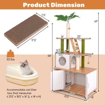Palm Cat Tower With Litter Box Hideaway