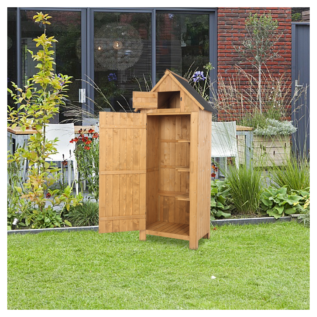 Fir wood Arrow Shed with Single Door Wooden Garden Shed Wooden Lockers Wood Color