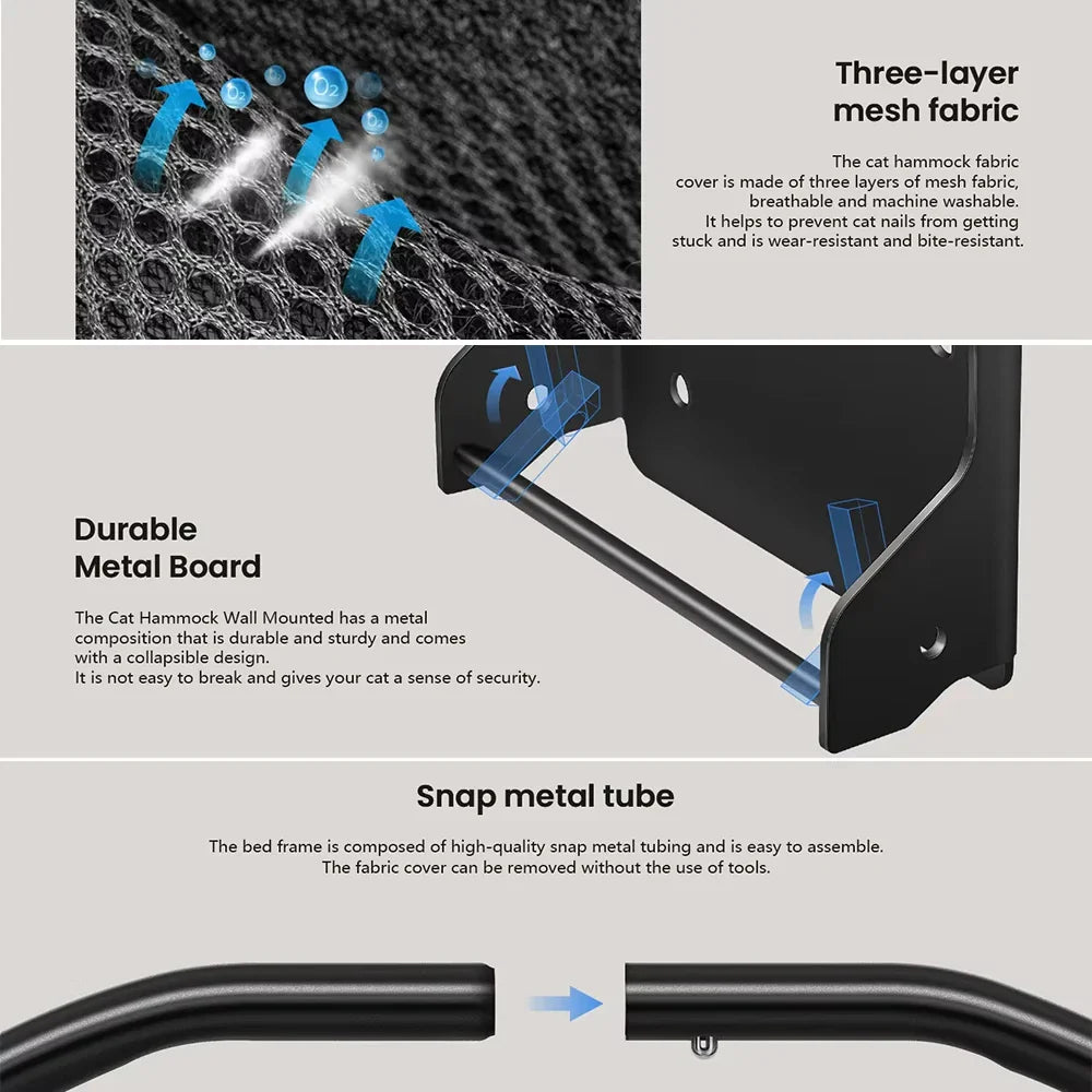 Wall-Mounted Cat Hammock – Space-Saving Elevated Cat Bed