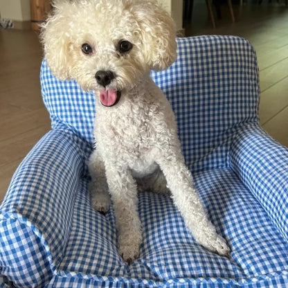 Checkered Pet Sofa Bed with Removable Washable Cover – All-Season Luxury Cat & Dog Couch