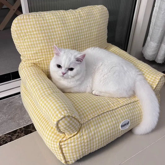 Checkered Pet Sofa Bed with Removable Washable Cover – All-Season Luxury Cat & Dog Couch