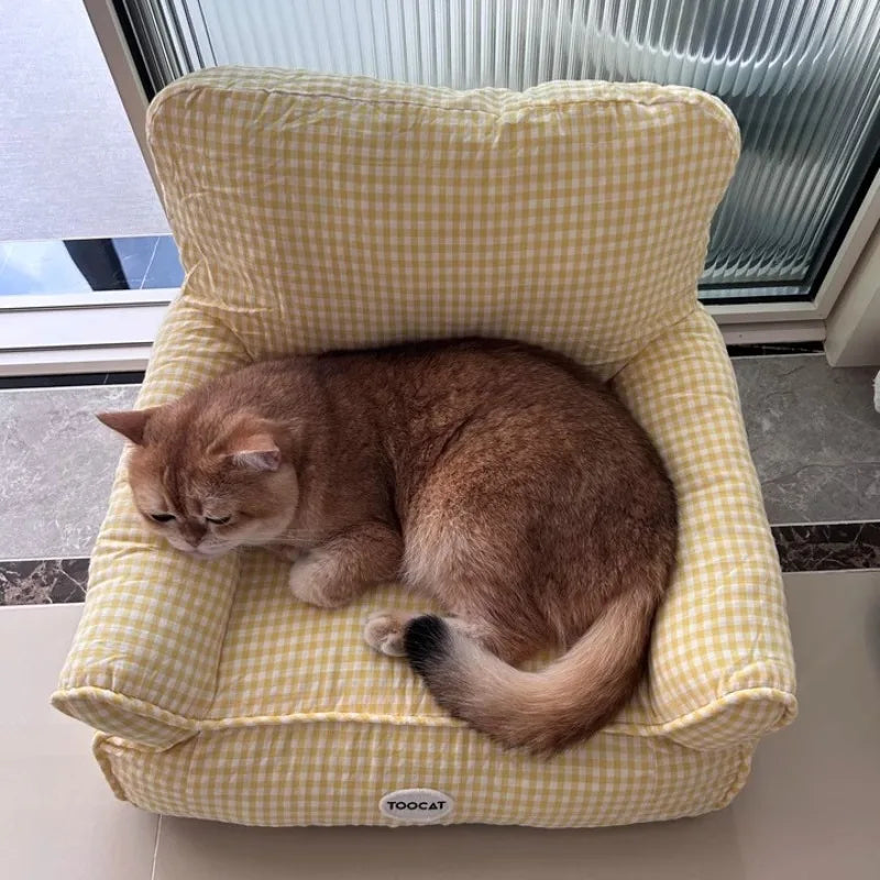 Checkered Pet Sofa Bed with Removable Washable Cover – All-Season Luxury Cat & Dog Couch