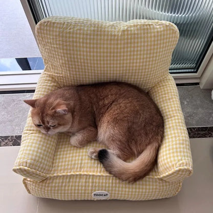 Checkered Pet Sofa Bed with Removable Washable Cover – All-Season Luxury Cat & Dog Couch