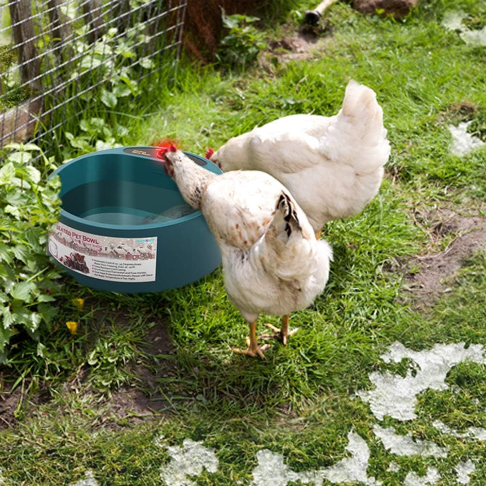 Heated Water Bowl for Cats Outdoor, 2.2L, Heated Pet Bowls for Chickens Rabbits Farm Animals, Heating Dog Bowl Ice Free in Winter, Thermal-Bowls Warm Water Bird Bath Dish, Green