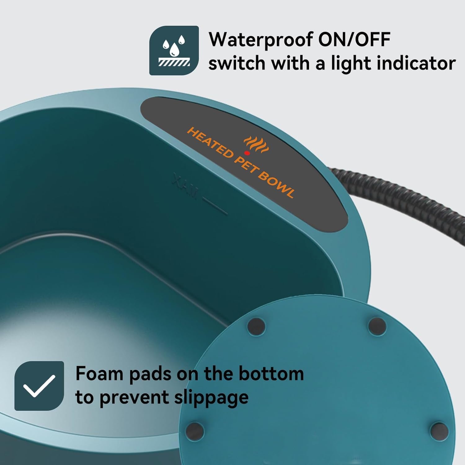 Heated Water Bowl for Cats Outdoor, 2.2L, Heated Pet Bowls for Chickens Rabbits Farm Animals, Heating Dog Bowl Ice Free in Winter, Thermal-Bowls Warm Water Bird Bath Dish, Green